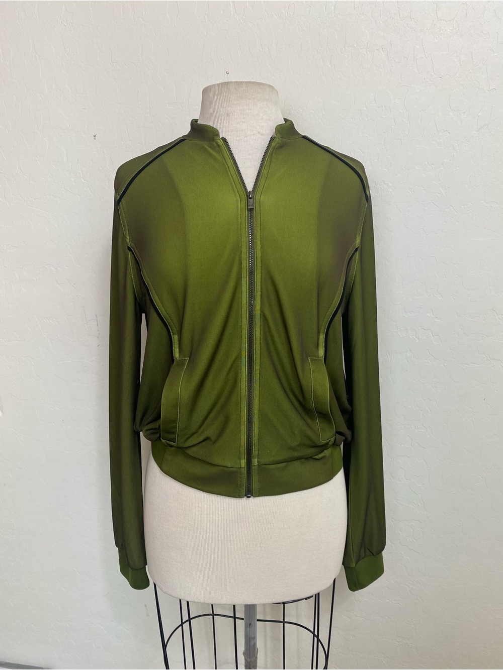 Badgley Mischka Olive Green Zip Front Bomber Jacket Track Sport M